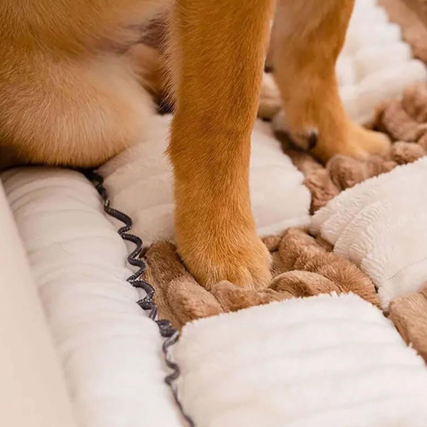 Cream-Colored Large Plaid Square Fuzzy Couch Cover